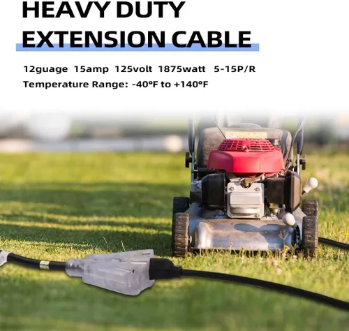 Vista 6 de Cable de extensión iluminado para exteriores de 6 pies con 3 tomas de corriente eléctrica - Cable de extensión negro resistente SJTW 12/3
