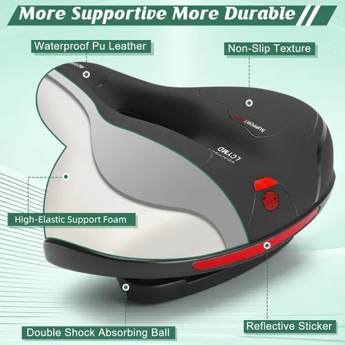 Vista 4 de Cómodo cojín de asiento para hombres y mujeres con doble absorción de impactos, espuma viscoelástica con memoria, sillín de bicicleta ancho e