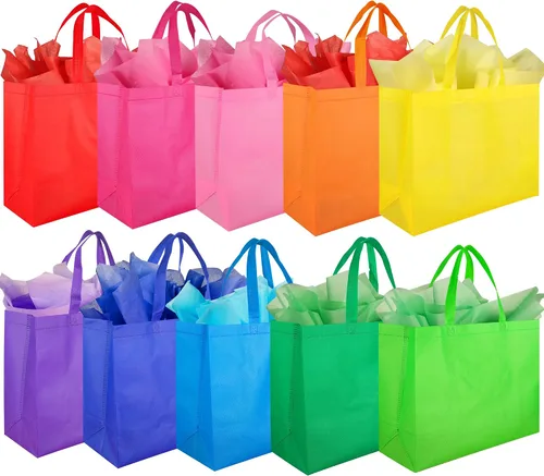 Vista 8 de SPERPAND 30 bolsas grandes de golosinas con pañuelos, bolsa de regalo reutilizable no tejida de 15.7 pulgadas con asas para cumpleaños de niños