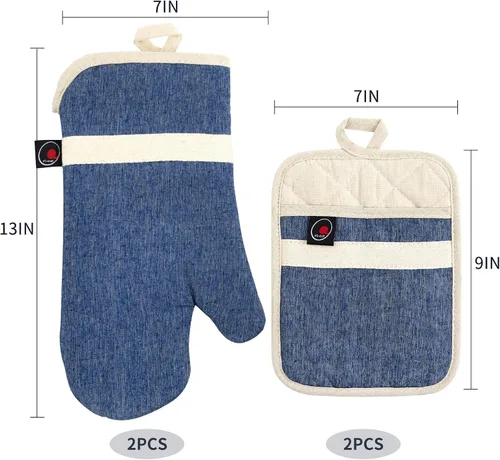 Vista 6 de Juego de guantes de horno y soportes para ollas, 4 piezas de guantes de horno de cocina resistentes al calor de 400 °F para cocina, guantes de horno