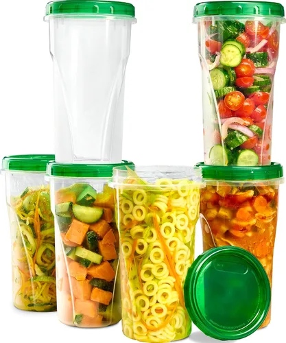 Vista 14 de PLASTICPRO Paquete de 6 recipientes de almacenamiento de alimentos con tapa giratoria con rosca verde, recipientes reutilizables de 4 onzas