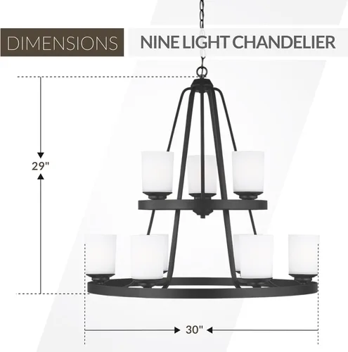 Vista 3 de Sea Gull Generation Lighting 3130709-112 Lámpara de araña de nueve luces Negro (Midnight Black)