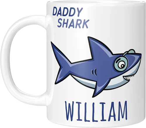 Vista 9 de Be Burgundy Taza de café personalizada con nombre de tiburón bebé – 11 oz – Tazas familiares de tiburones con opción de posavasos a juego, Baby