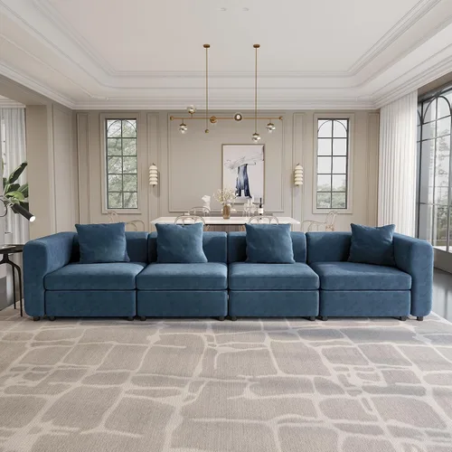 Vista 23 de Guyii Sofá Seccional de Terciopelo, Sofá Loveseat Moderno de Gran Tamaño con 2 Almohadas, Sofá Convertible de 81.88 pulgadas de Largo con Cojines