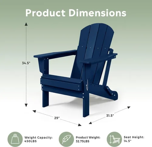 Vista 3 de WestinTrends Malibu 4 Adirondack Patio Chairs & 2 Side Tables, Navy Blue