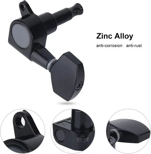 Vista 2 de 3 pares de clavijas de guitarra, 3L 3R negro cerrado de aleación de zinc cabezales de máquina para guitarra folk/eléctrica accesorios de actuación