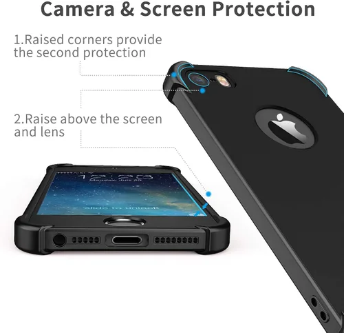 Vista 3 de ORETECH - Funda diseñada para iPhone 5/5S / SE (2016), con [2 protectores de pantalla de vidrio templado] cuerpo completo de 360° para iPhone SE