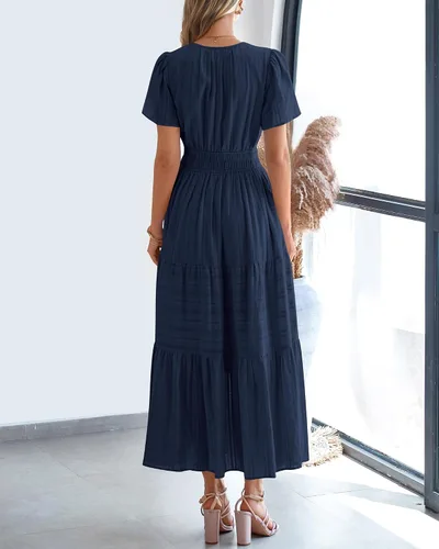 Vista 3 de BTFBM - Vestido largo casual de verano 2026 para mujer, vestido ligero de Azul marino