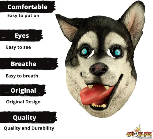 Vista 3 de Ghoulish productions Happy perro Husky Adulto Máscara de látex lobo Cartoon Animal disfraz accesorio