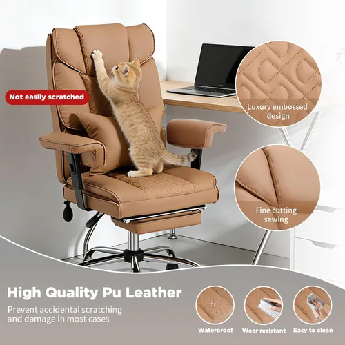 Vista 7 de Silla de escritorio de oficina reclinable de masaje grande y alta de 500 Marrón (Cocoa Brown)