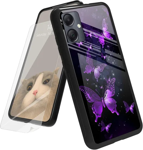 Vista 89 de Funda para Samsung Galaxy A12 5G con protector de pantalla, parte trasera de vidrio templado + TPU de silicona suave que absorbe los golpes