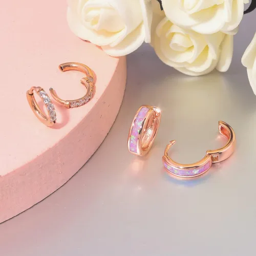 Vista 204 de CiNily Aretes Huggie de ópalo con bisagras, chapados en oro, hipoalergénicos, pequeños aretes de aro para mujeres, adolescentes, niñas, hombres