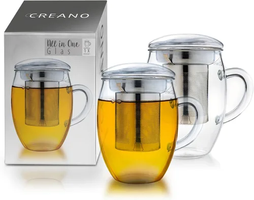 Vista 17 de Creano Vaso de té con infusor y tapa de 13.5 fl oz - Taza de té grande - Apto para microondas y lavavajillas - Set de regalo para tetera de hojas 1