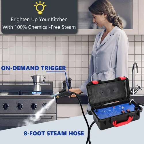 Vista 5 de Moongiantgo Limpiador de vapor de alta presión, 1700 W de potencia de alta temperatura portátil de limpieza de mano para detalles de automóviles