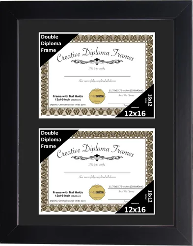 Vista 19 de Creative Picture Frames Marco de diploma doble clásico negro de 6 x 8 pulgadas con vidrio negro y colgador de pared instalado