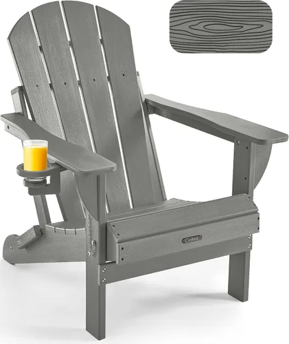 Vista 11 de Ciokea Silla Adirondack plegable con textura de madera, silla Adirondack para patio, resistente a la intemperie, silla de plástico para hoguera
