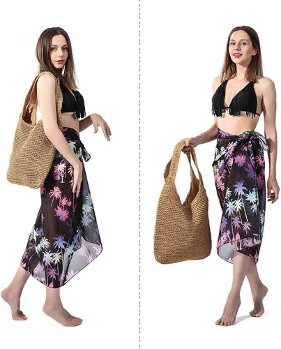 Vista 2 de CHIC DIARY Bolso de hombro de paja tejido a mano para mujer, asas de playa de verano, con cremallera