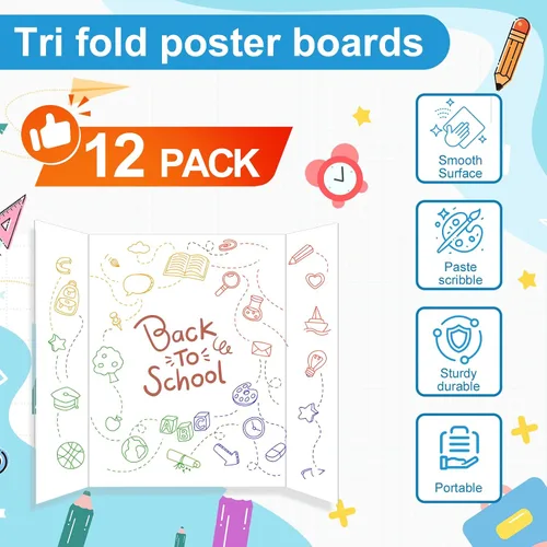 Vista 2 de 12 tableros pequeños de póster triple, tablero de presentación de 21.4 x 14 pulgadas, con cintas de doble cara y cartón, tableros de proyectos