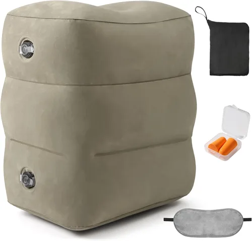 Vista 11 de Almohada inflable con reposapiés para viajes, altura ajustable, con máscara para los ojos y tapones para los oídos para niños y adultos en avión
