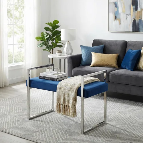 Vista 8 de Cortesi Home Anna Bench Ottoman, 24 pulgadas, azul