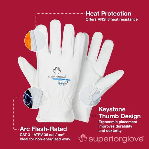 Vista 3 de Superior Glove Guantes de trabajo de piel de cabra Endura Arco Flash resistente a cortes de seguridad protección de mano