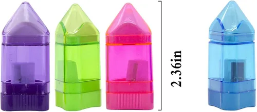 Vista 2 de 20 sacapuntas manuales con borrador, 2 en 1, sacapuntas de mano de forma triangular de un solo orificio con receptáculo y borrador para suministros