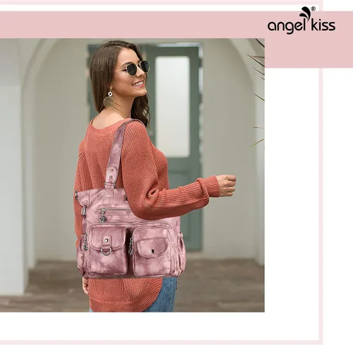 Vista 7 de Angel Kiss Monederos y bolso de mano para mujer, bolso de hombro de piel sintética suave para mujer, bolso de mano con asa superior