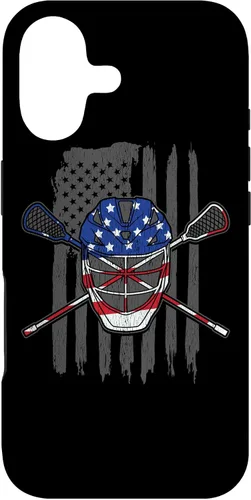 Vista 32 de iPhone 11 bandera estadounidense lacrosse Player Tee Lacrosse Portero caso