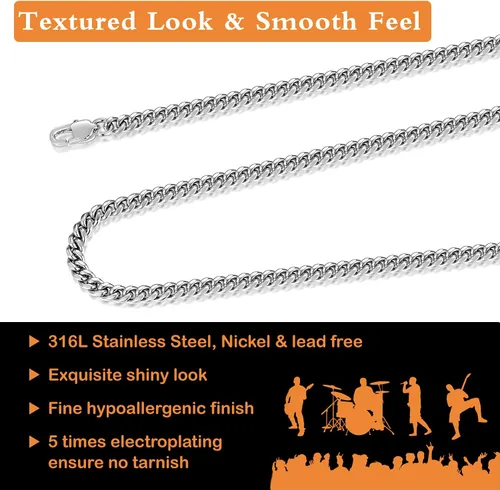 Vista 3 de Jewlpire - Cadena de eslabones cubanos chapada oro 18 quilates para hombres, mujeres o niños, corte diamante, acero inoxidable 316L de 18, 20, 22