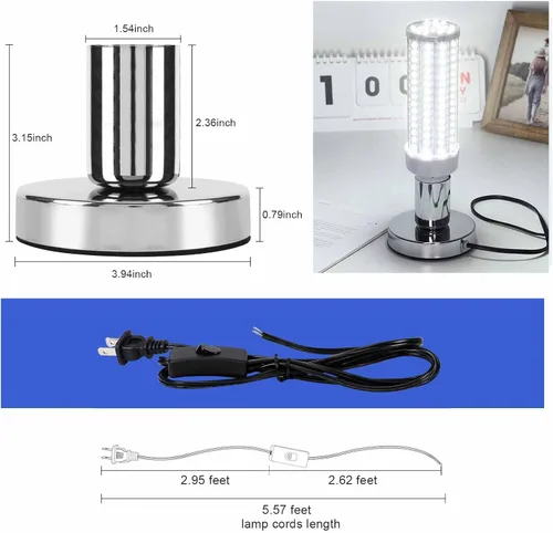 Vista 4 de Lámpara de mesa industrial, pequeña base de enchufe de luz de escritorio de metal pulido, soporte de bombilla de rosca Edison vintage E26/E27, cable