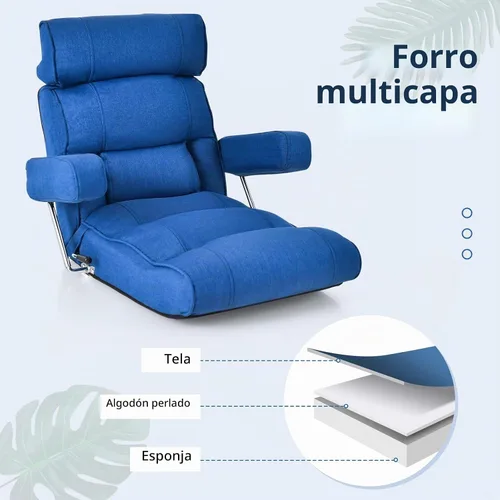 Vista 6 de GIANTEX - Silla plegable ajustable – Silla de suelo perezosa con respaldo infinitamente ajustable, reposabrazos y asiento extensibles, sofá
