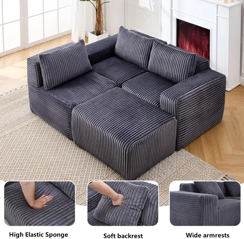 Vista 5 de Modern Minimalist Modular Sectional Sofa L-Shape Upholstered Cloud Couch with Deep Seats Right Facing Chaise for Living Room Bedroom Apartment Dark