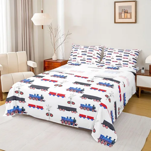 Vista 16 de Erosebridal Juego de sábanas de automóvil de dibujos animados para niños, juego de ropa de cama de camiones, tamaño individual, sábana bajera