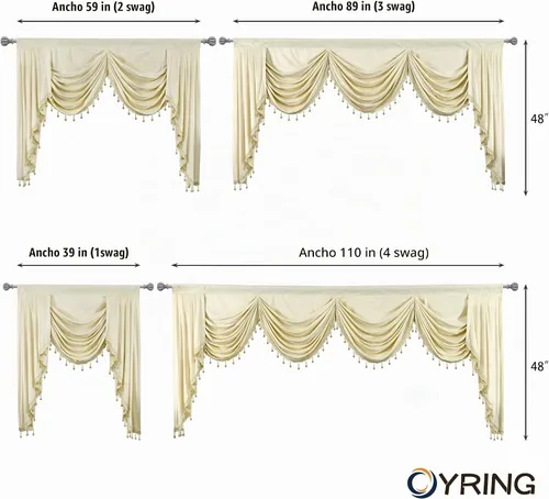 Vista 4 de Toppers Beige de Cortinas de Ventana para Sala de Estar - Cenefa de Cascada de Terciopelo para Dormitorio (1 Panel, 39 Pulgadas de Ancho, Marfil)