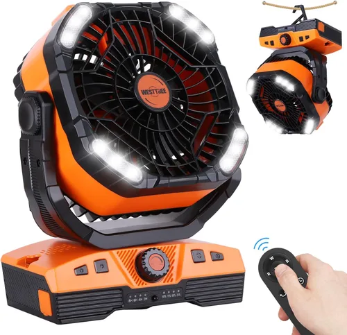 Vista 11 de WESTTREE - Ventilador de 45000 mAh, potente flujo de aire, funciona con pilas, ventilador de exterior para dormitorio, silencioso y oscilante