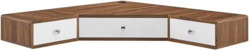 Vista 3 de Modway EEI-5862-WAL-WHI Transmit - Escritorio esquinero de oficina de nogal para montaje en pared, color blanco nogal