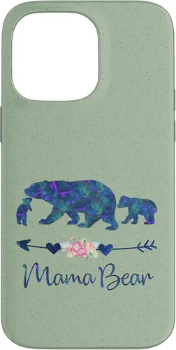 Vista 21 de Teal Blue Purple Floral Mama Bear and Two Cubs Light Green Case for iPhone 16