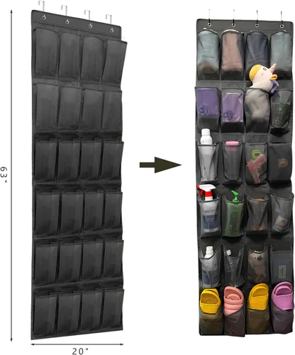 Vista 3 de Organizador de Zapatos para Puerta con 24 Bolsillos Grandes de Malla Transpirable, Soporte de Almacenamiento de Zapatos para Closet, Colgante