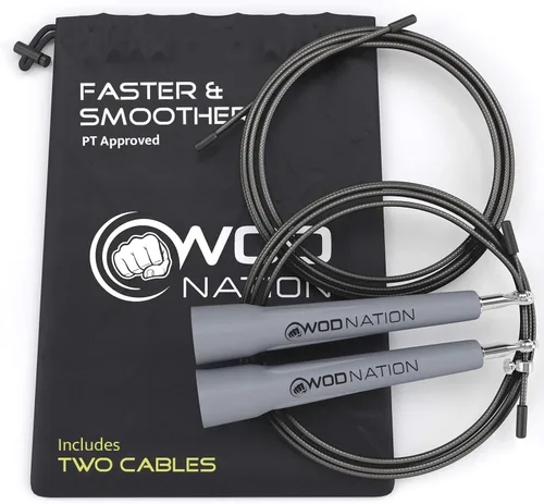 Vista 6 de WOD Nation Cuerda de saltar de velocidad ajustable para hombres, mujeres y niños - Cuerda de saltar de fitness ultrarrápida perfecta para boxeo