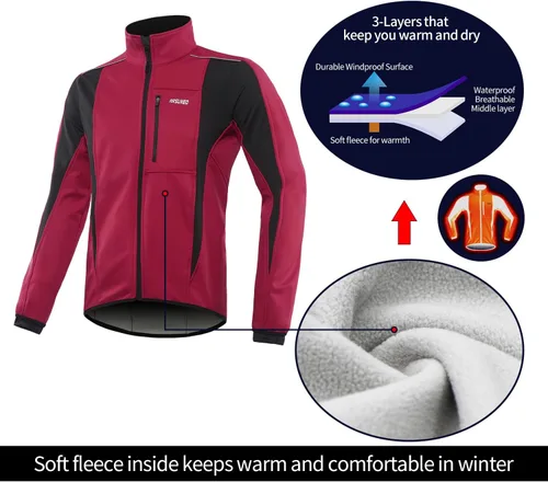 Vista 35 de Chaqueta térmica para ciclismo (tejido Softshell, resistente al viento, impermeable, 15K) de ARSUXEO