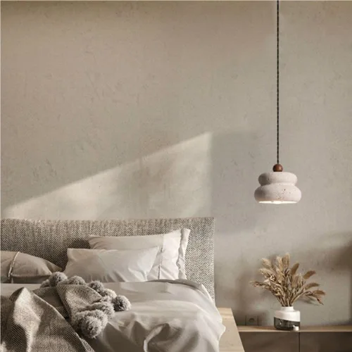 Vista 4 de Farmhouse Pendant Lights Fixtures Vintage Yellow Travertine Hanging Lamp with Wood Accents Japanese Wabi-Sabi Natural Chandeliers for Kitchen Island