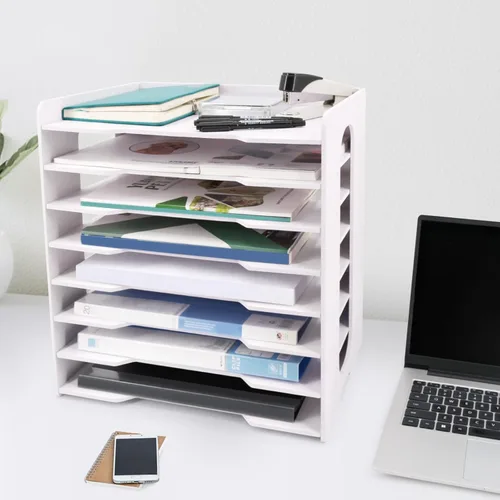 Vista 6 de SONGWAY Organizador de archivos grande para escritorio, soporte de almacenamiento de papel de tamaño legal de 8 niveles, clasificador de archivos
