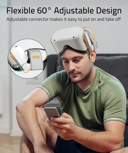 Vista 3 de Syntech Correa de cabeza VR con batería compatible con accesorios MetaOculus Quest 2 banco de energía desmontable de 10000 mAh correa de cabeza