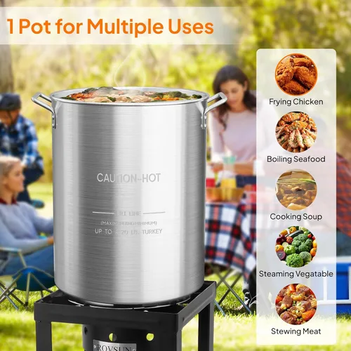 Vista 2 de Bonnlo olla de stock de aluminio de 30 cuartos para hervir mariscos, cangrejos y camarones, freír pavo y cocinar tamales al vapor, olla grande