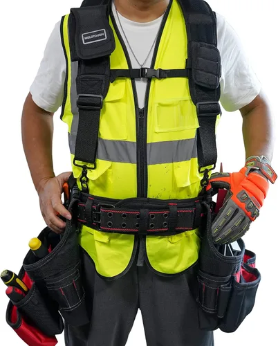Vista 6 de MELOTOUGH Cinturón de trabajo acolchado, cómodo cinturón de herramientas con anillos en D, cinturones de trabajo resistentes con correa de asa