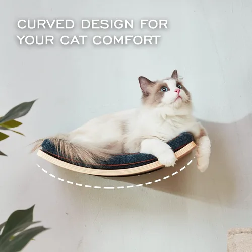 Vista 2 de LIORCE Estante para gatos con cómodo cojín, estantes curvos para gatos y perchas para pared (tamaño mediano) - Muebles para gatos montados