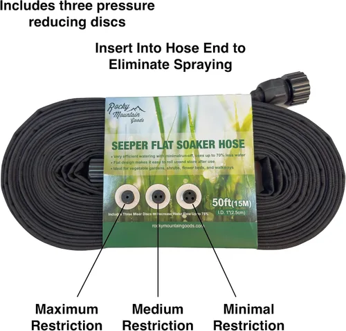 Vista 2 de Rocky Mountain Goods – Manguera de agua plana para riego de plantas y flores – diseño de doble capa resistente – ahorra un 70 % de agua – goteo