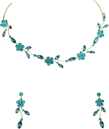 Vista 9 de Faship - Juego de collar y aretes con cristales de imitación florales AB