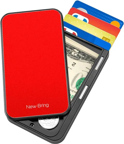 Vista 4 de New-Bring Soporte para tarjetas de crédito deslizante novedoso para hombres delgado bolsillo frontal RFID clip para dinero Rojo - Minimalista