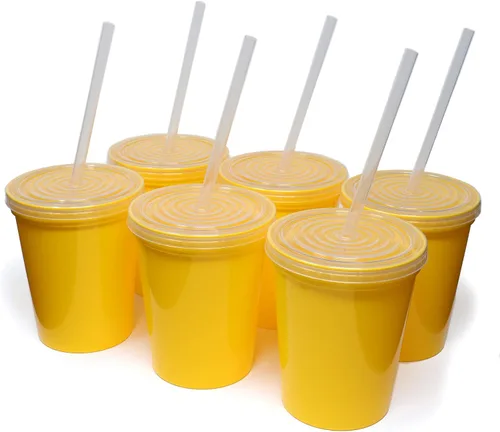 Vista 18 de Rolling Sands - Vasos de plástico reutilizables de 16 onzas con tapas, 6 unidades, hechos en EE. UU.; vasos y tapas de plástico, incluye 6 pajitas